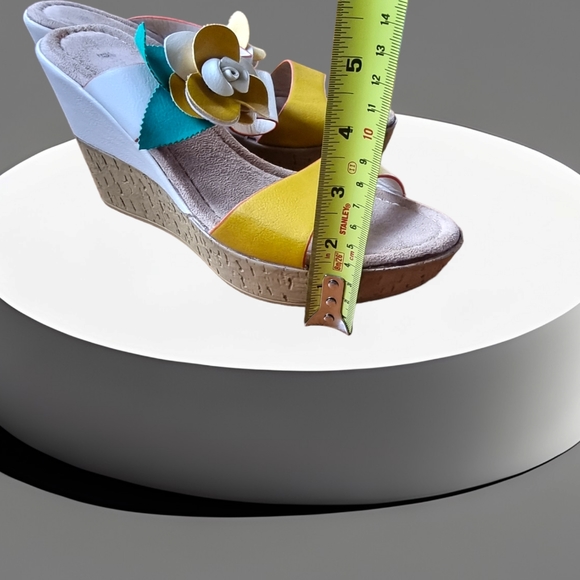 Patrizia by Spring Step | Yellow & Beige Flowerette Wedge Sandals - Picture 7 of 8